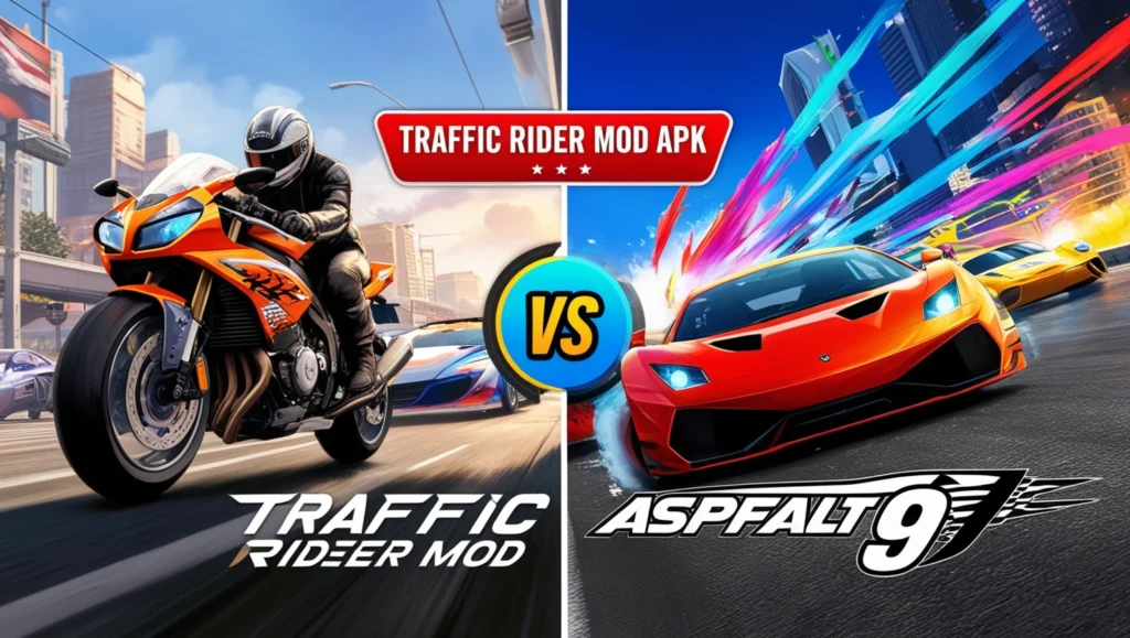 Traffic Rider Mod APK vs Asphalt 9