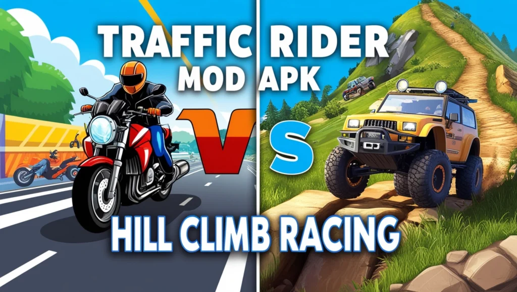 Traffic Rider Mod APK vs Hill Climb Racing